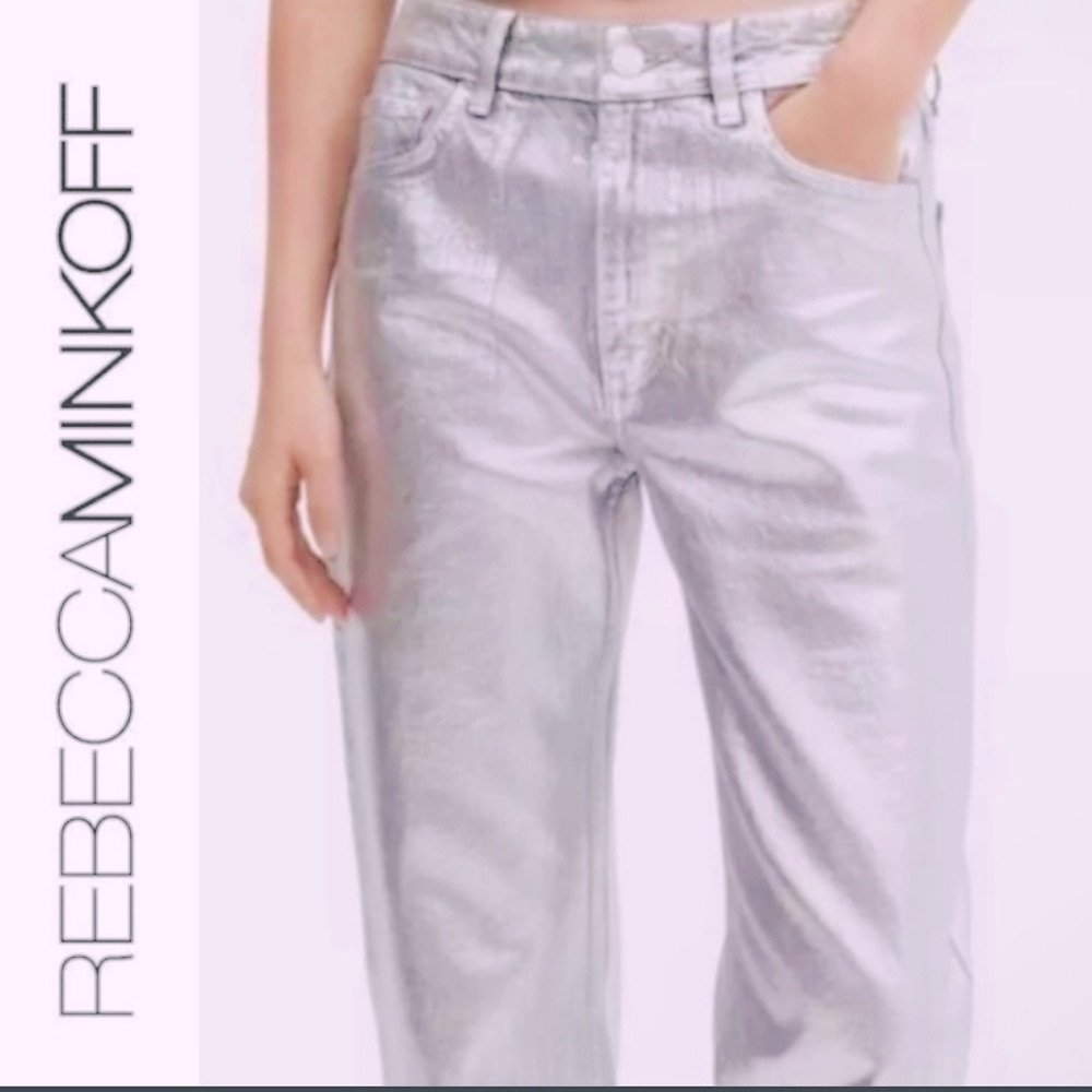 Rebecca Minkoff Metallic Silver Straight Leg Jeans